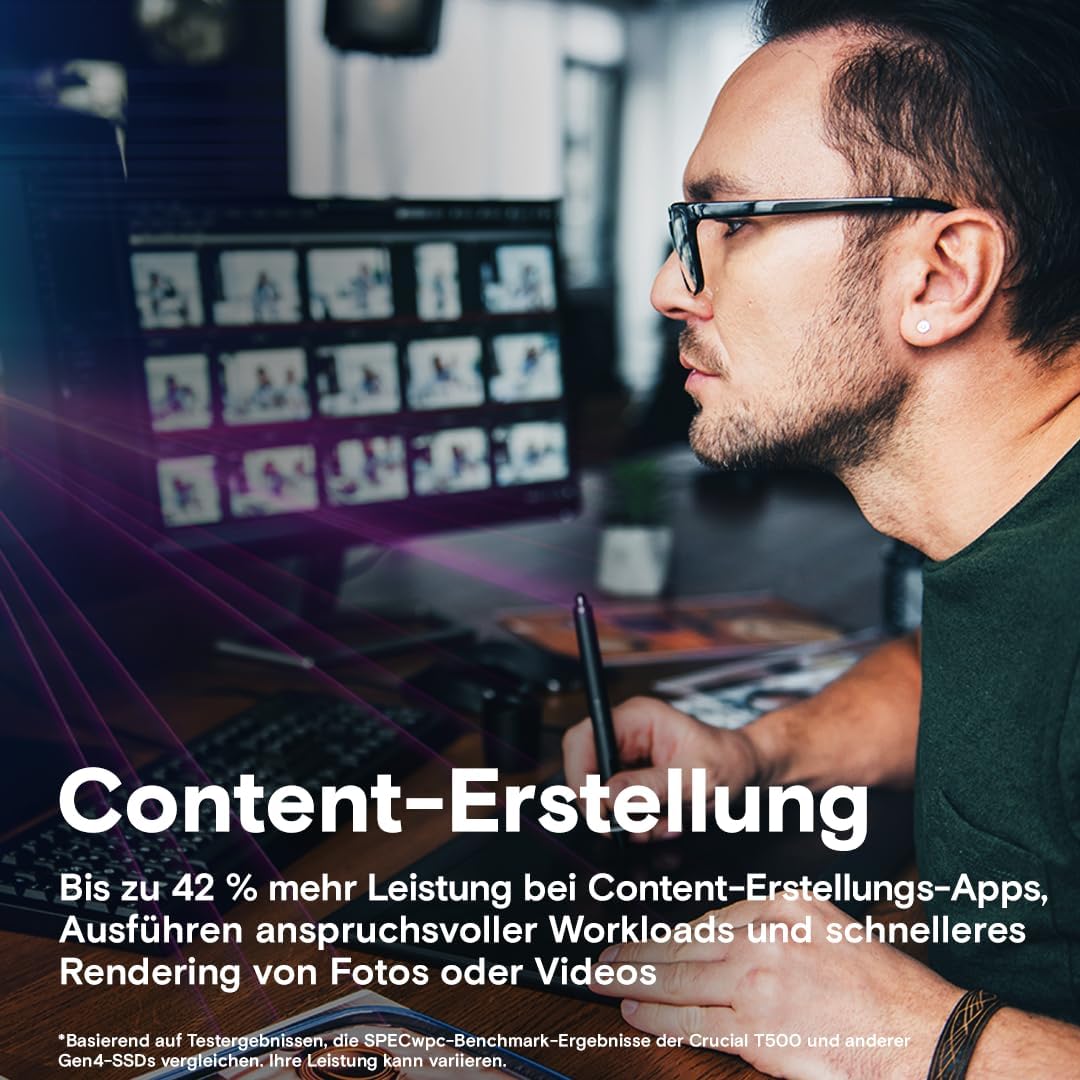 Crucial T500 500GB PCIe Gen4 NVMe M.2 Interne Gaming SSD, bis zu 7200MB/s, Laptop und Desktop kompat
