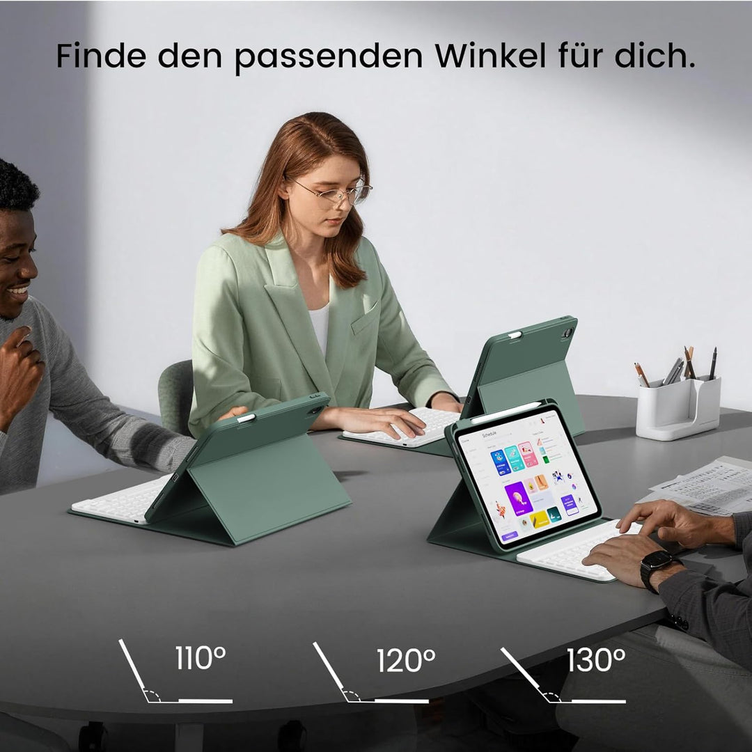 Hülle mit Tastatur für iPad 11/10 Generation mit Stifthalter, Magnetisch Abnehmbare Kabellose Blueto