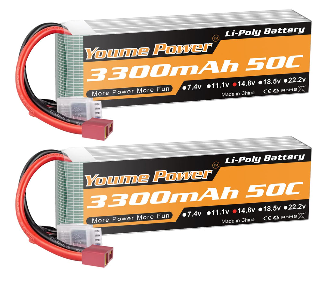 Lipo 4S Batterie, 14,8V 3300mAh Lipo Batterie Pack 50C mit T Stecker für RC Hubschrauber Flugzeug Bo