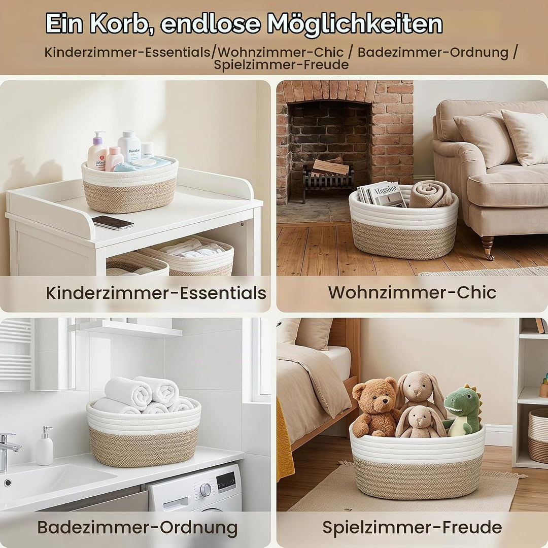 4 Stück Aufbewahrungskorb Geflochten Baumwollseil,Stapelbare Speicher Storage Basket,Stapelbare Korb