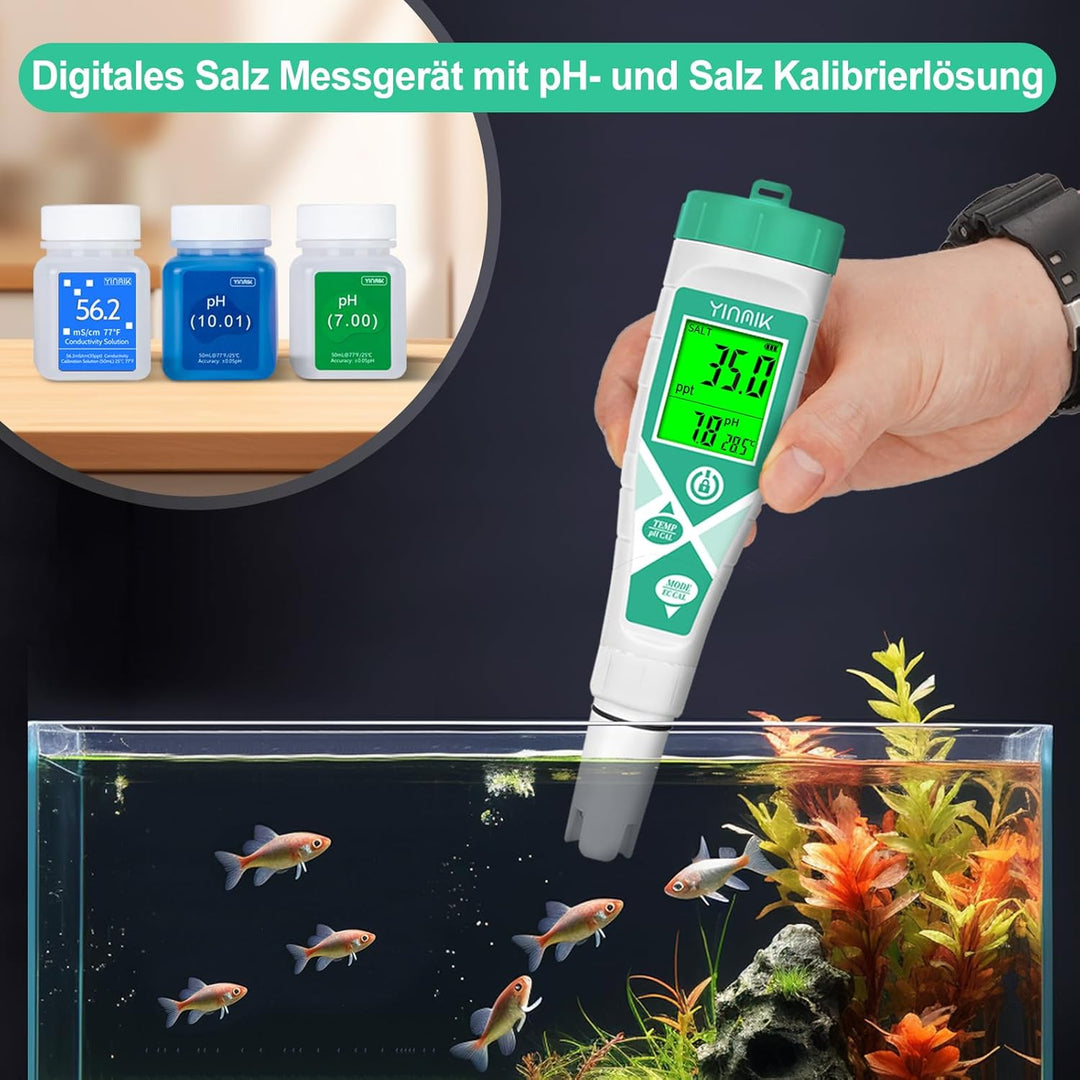 Aquarien pH Salz Messgerät, YINMIK TDS EC Messgerät für Süsswasseraquarien, Digitales Leitfähigkeits