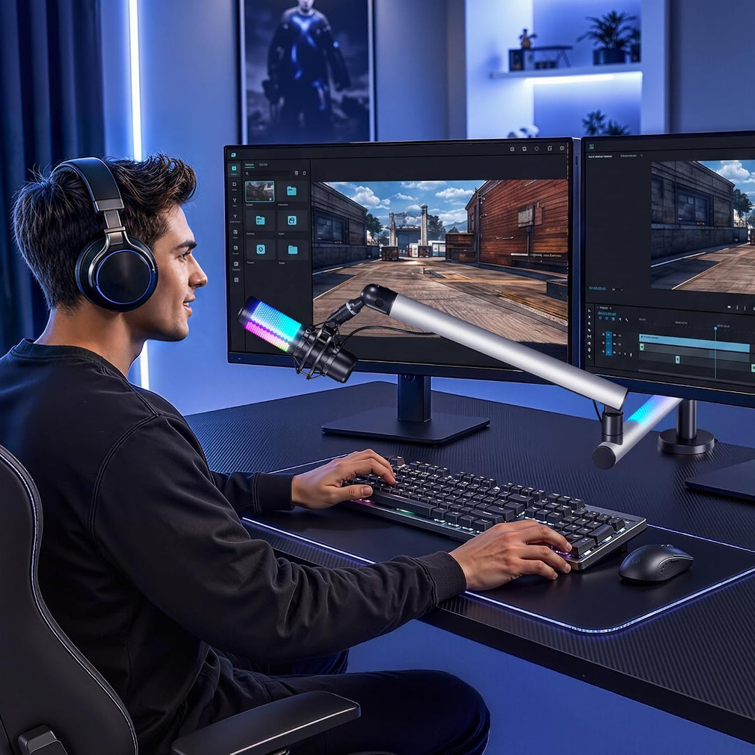 ARES WING Gaming Mikrofon Arm mit RGB Licht, Mikrofonständer mit 360° drehbarem Schwenkarm, kompatib