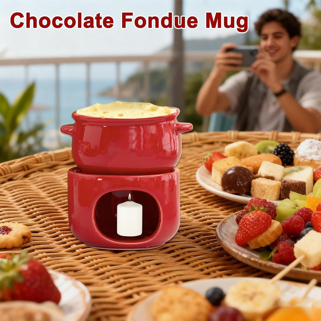 Fondue Becher | Keramischer Hitzebeständiger Wärmetopf - Schokoladen Schmelzbecher Mit Gabeln | Für