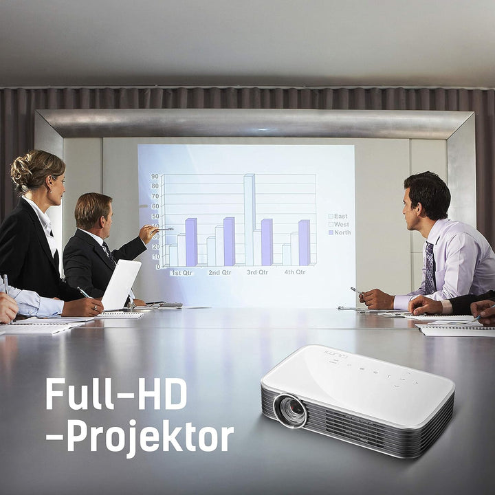 vivitek Qumi Q8, kompakter Full HD-Projektor im Taschenformat, LED Beamer, 1.000 Lumen, Wireless, 19