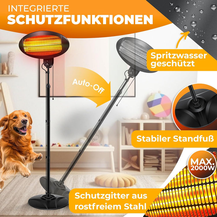 KESSER® Heizstrahler 2000 Watt ✓ Infrarot ✓ Standheizer ✓ Terrassenheizung ✓ Terassen ✓ Strahler ✓ H