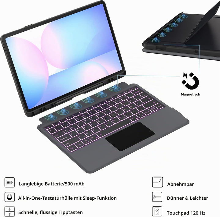 für Samsung Galaxy Tab S10 FE+ Plus 13.1 Zoll Hülle mit Tastatur: Tab S10fe+ Plus 2025 Deutsches QWE