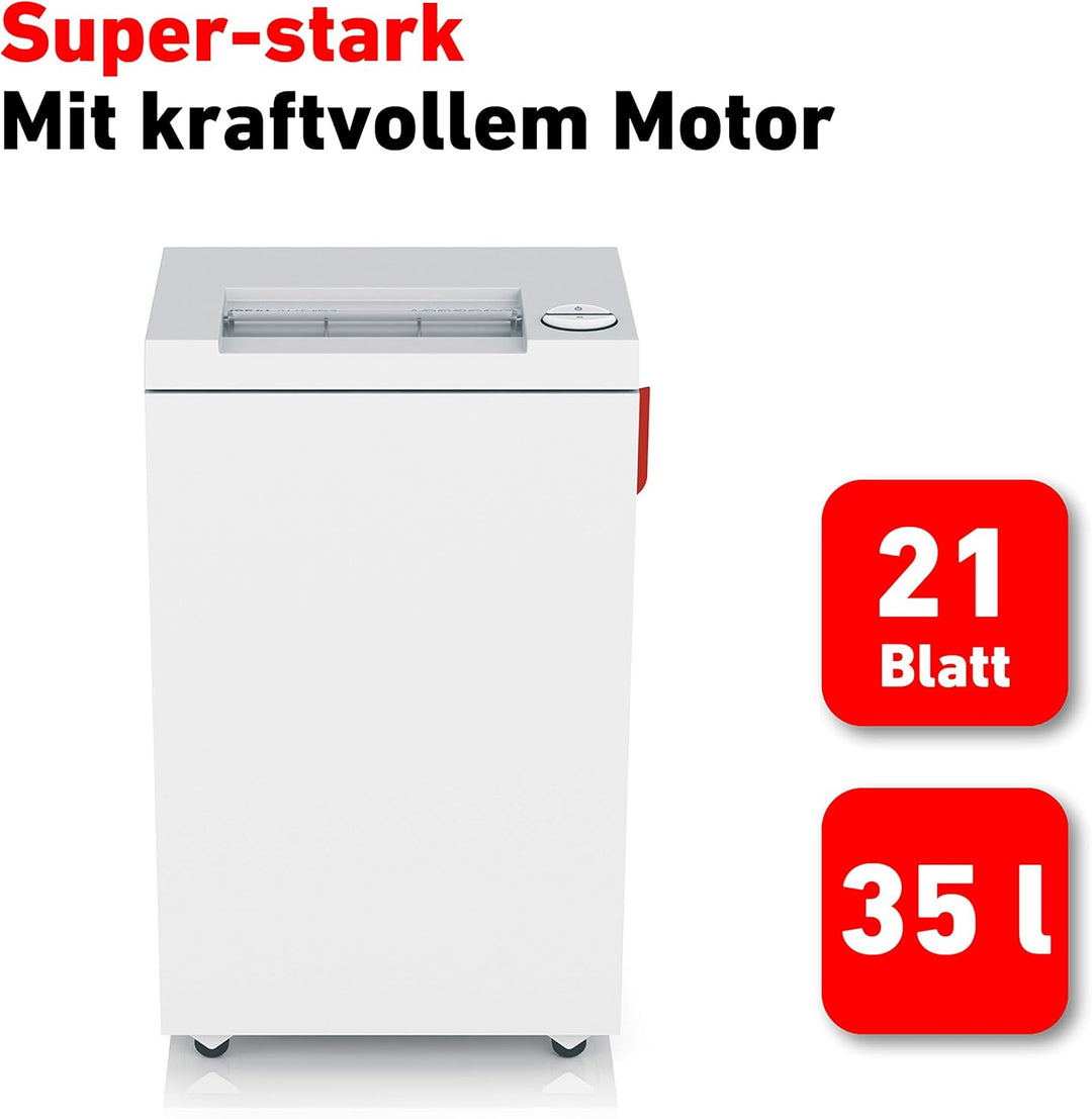 Aktenvernichter IDEAL 2465, Sicherheitsstufe P-2, Streifenschnitt 4 mm, 21 Blatt Kapazität, 35 L Abf
