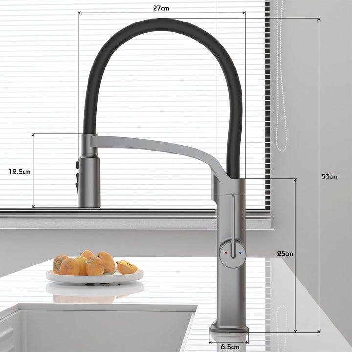 Wasserhahn Küche mit LED Temperaturanzeige, Herunterziehen Brause Drehung Küchenarmatur Spülarmature