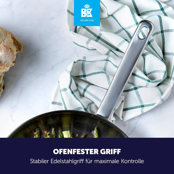 BK Bright 18/10 Edelstahl Bratpfanne Ø 28 cm, Professionelles Kochen, Unbeschichtet,3-Ply,Bleiben-Kü