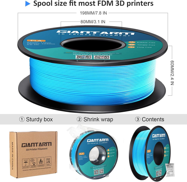 GIANTARM PLA Filament 1.75mm,3D Drucker Filament PLA 1kg,MaBgenauigkeit +/- 0,02mm,3D-Druckmateriali
