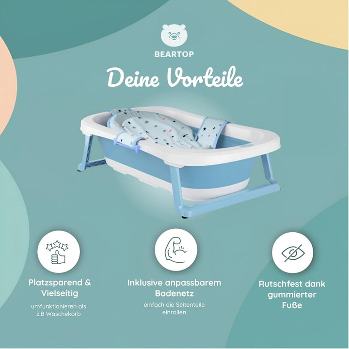 BEARTOP Babywanne Faltbar - Innovatives Design für einfache Aufbewahrung, inkl. Tragetascheneinsatz