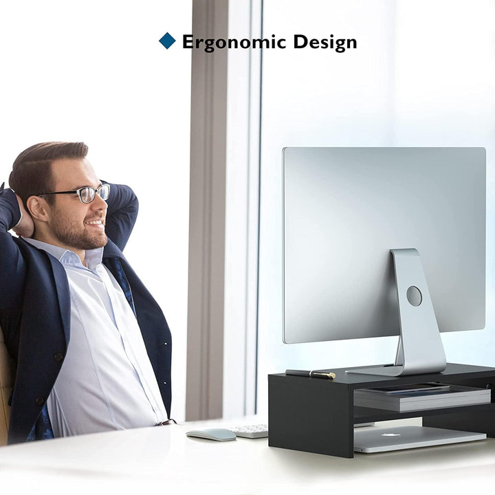 BONTEC Monitorständer, Unterbau Bildschirm, PC Bildschirm Ständer mit Handyhalter, Ergonomischem Lap