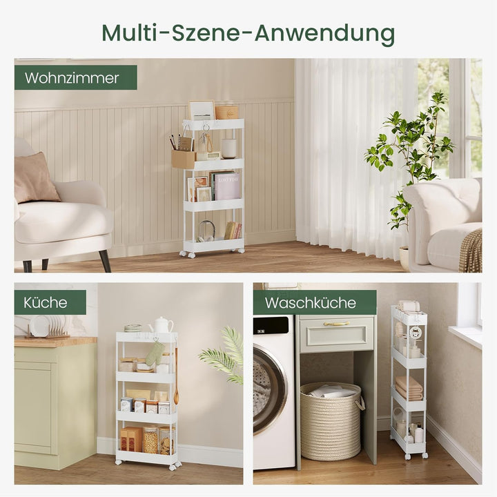 Servierwagen mit 4 Ebenen, Küchenwagen Nischenwagen Nischenregal mit Rollen, durchbrochendem Design,