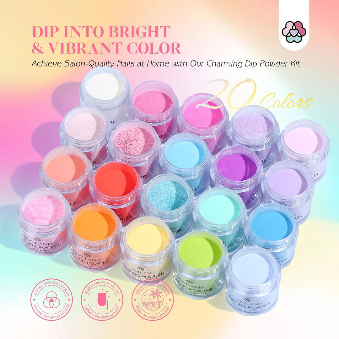 Saviland 29 Stück Dip Powder Nail Kit–20 Farben Dipping Powder Starter Kit Dipping Powder Nails Set