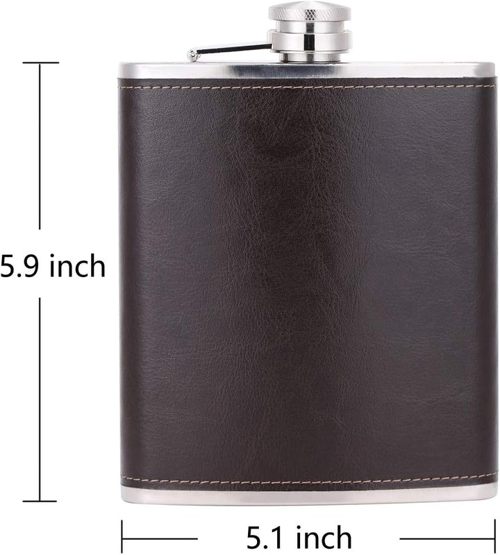 18 oz Coffee Color Stainless Steel Large Capacity Whiskey Liquor Hip Flask with Leather Wrapped, TOX