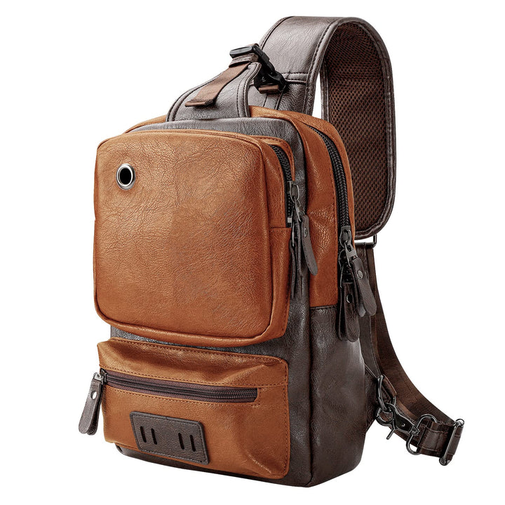 AONEGOLD Herren Brusttasche Vintage PU Leder Schultertasche Sling Chest Crossbody Bag Wasserdicht Le