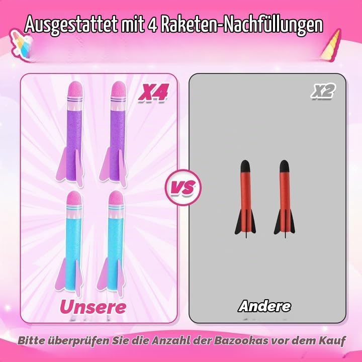 HappyGoLucky Schaumstoff Rakete Spielzeug Launcher, 4 Stück, Outdoor-Spielzeug für Kinder, Jungen un