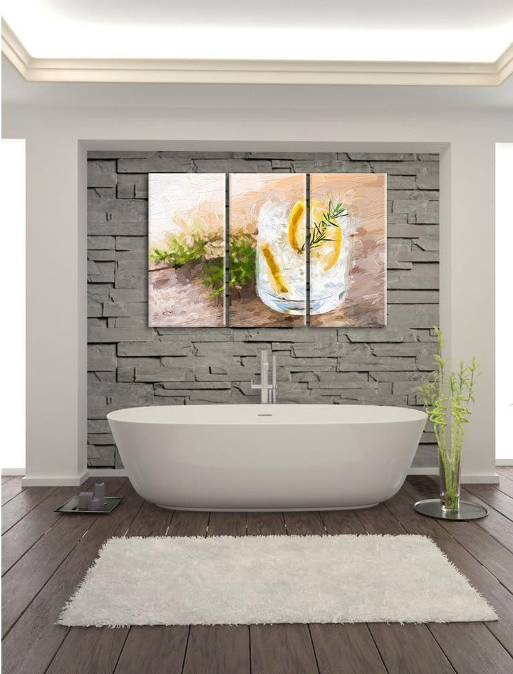 Pixxprint Gin Tonic, Lemon, Drinks on Ice Pinsel Effekt 3-Teiler Leinwandbild 120x80 Bild auf Leinwa