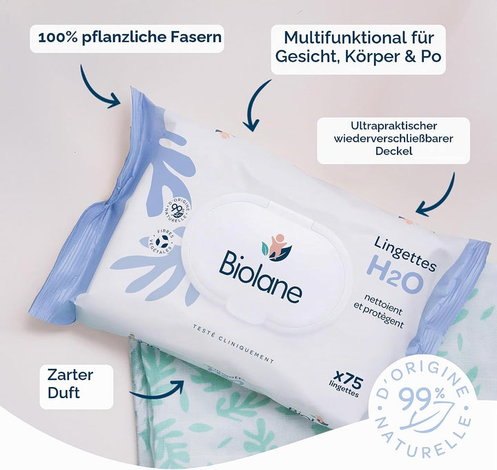 BIOLANE - Babytücher mit Wasser – 900 Tücher – 12 x 75 cm – sanfte und effektive Reinigung – ab der