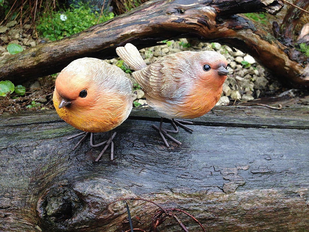 Set of Two Robin Ornaments, Suitable for Outside. Weatherproof Resin Construction