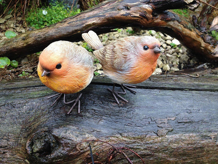 Set of Two Robin Ornaments, Suitable for Outside. Weatherproof Resin Construction