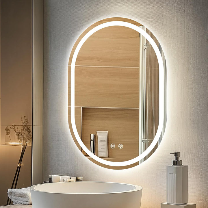 Badspiegel Mit Beleuchtung, 60x80 cm Oval Spiegel mit Beleuchtung, Badspiegel mit Touch-Schalter, Be