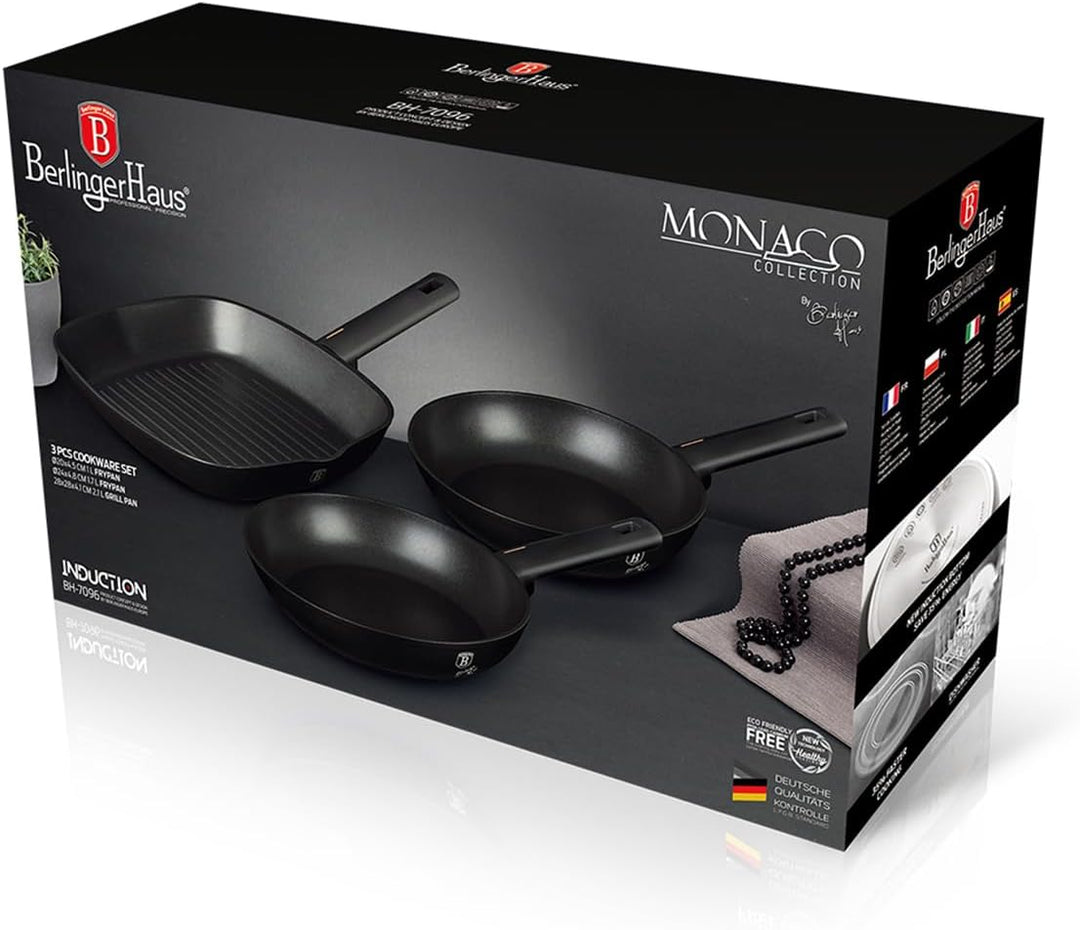 trends4cents Berlinger Haus BH/7096 Monaco Collection Bratpfannen Set 3 tlg. in schwarz Grillpfanne