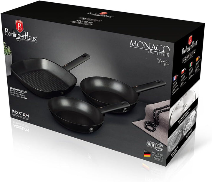 trends4cents Berlinger Haus BH/7096 Monaco Collection Bratpfannen Set 3 tlg. in schwarz Grillpfanne