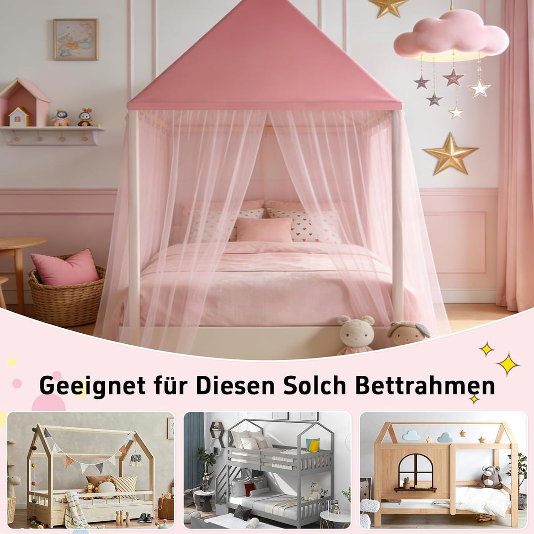 GFCC Prinzessinnen Bettvorhang für Hausbett mit rechteckigem Dach, Rosa Himmelbett Moskitonetz Balda