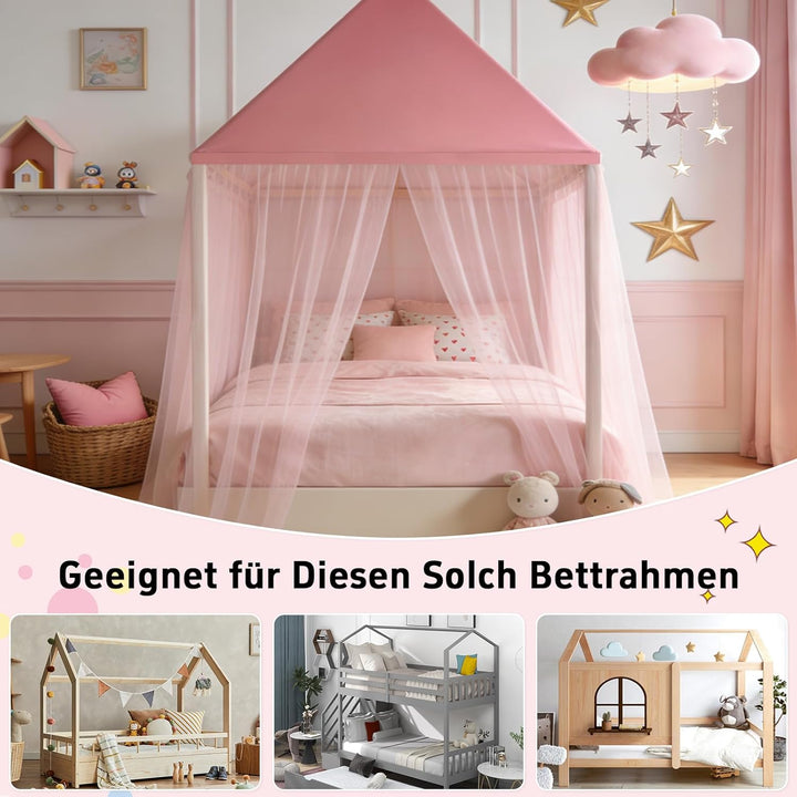 GFCC Prinzessinnen Bettvorhang für Hausbett mit rechteckigem Dach, Rosa Himmelbett Moskitonetz Balda