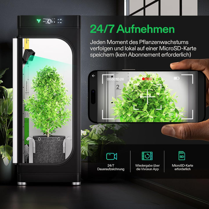 VIVOSUN GrowCam C4 2K QHD WLAN Smart Kamera für Growzelt & Indoor Pflanzen, mit Zeitraffer, Nachtsic