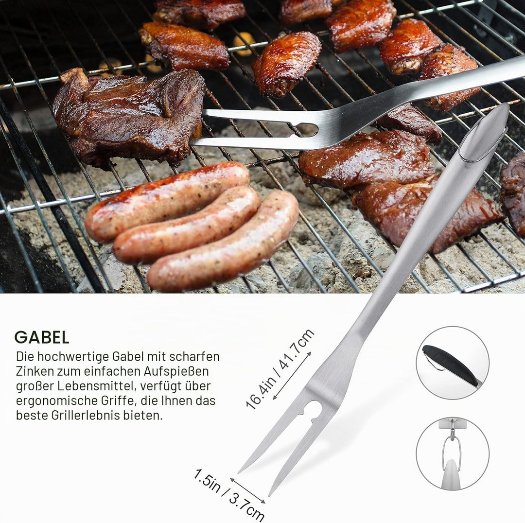 grilljoy 8-TLG Edelstahl Grillbesteck Set mit Grilltasche – Hochwertiges Grillzange Set für Garten &amp;