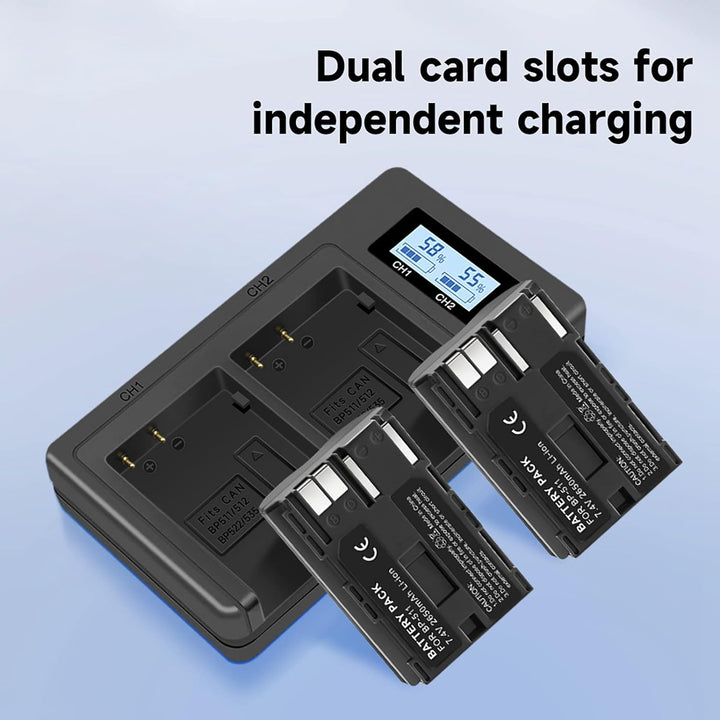 CITYORK 2 Pack 2650mAh BP-511 Akku + Dual LCD USB Ladegerät für Canon BP-511 BP-511A Canon EOS 5D, 5