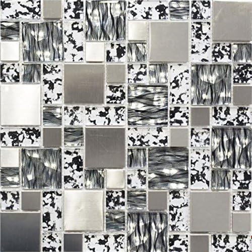 Mosaik-Netzwerk MosaikflieseKombination Crystal/Stahl mix schwarz struktur Glasmosaik Transluzent Tr