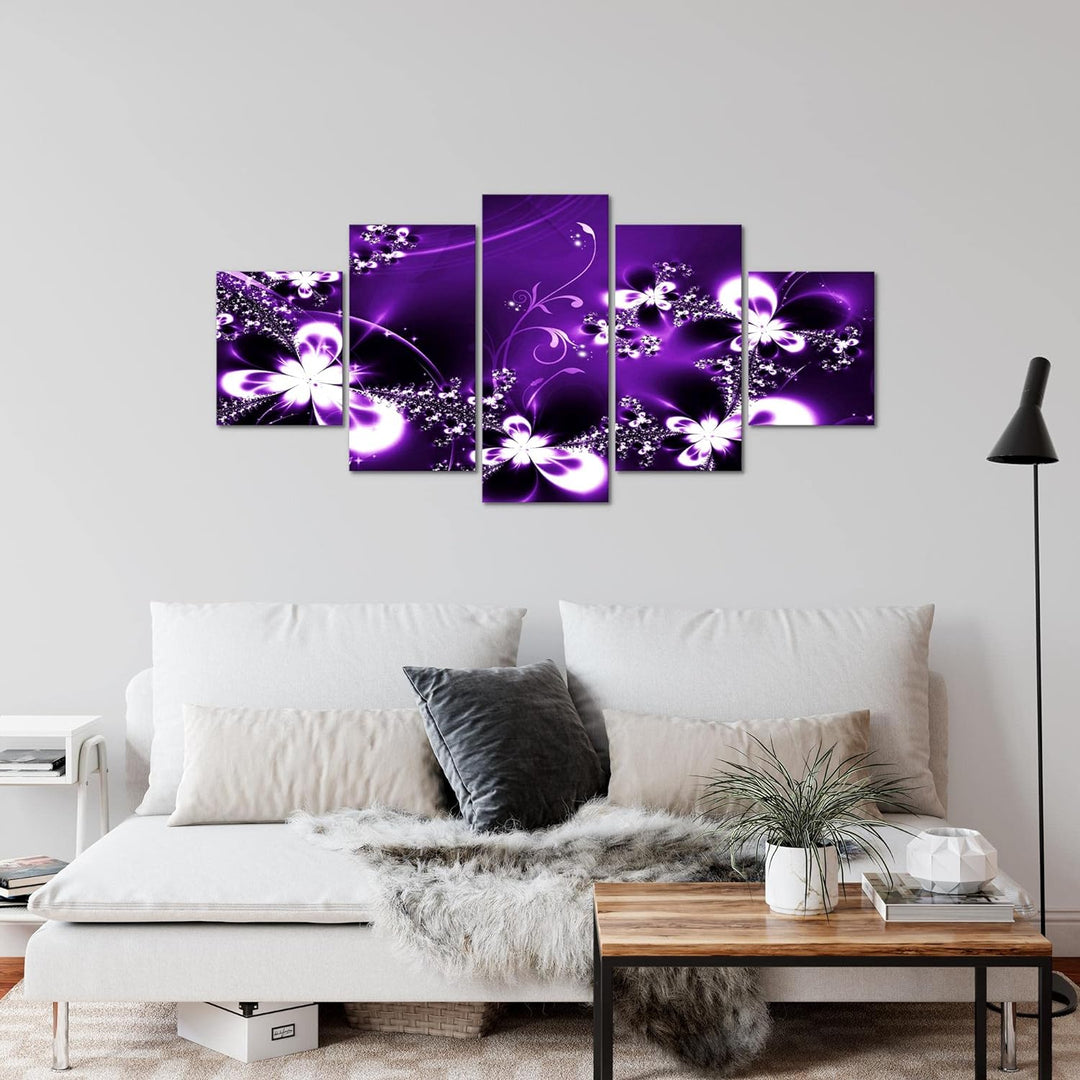 Runa Art Wandbilder Abstrakt Blumen 5 Teilig Bild auf Vlies Leinwand Deko Wohnzimmer Violett Lila 10