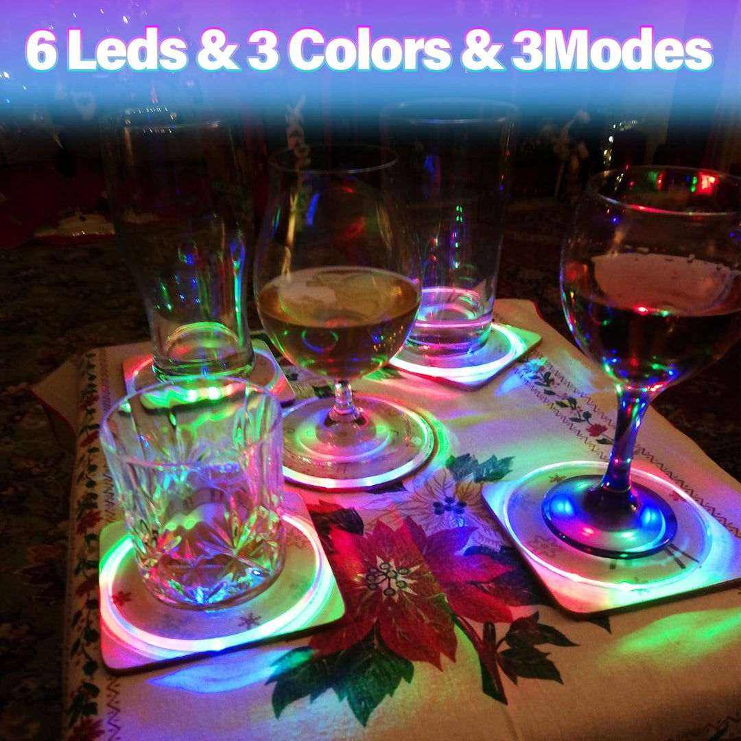 4er-Set Bunt LED Untersetzer für Getränke, ON/Off Wasserdicht Rund Untersetzer Acryl für Gläser Flas