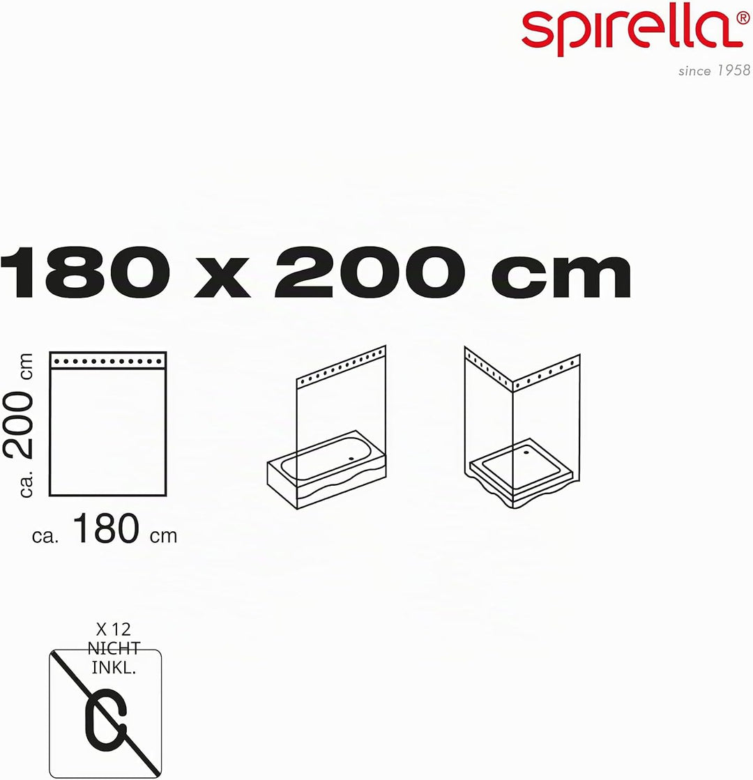 Spirella Anti-Schimmel Duschvorhang - Anti-Bakteriell, waschbar, wasserdicht, Polyester, „Primo“ 180