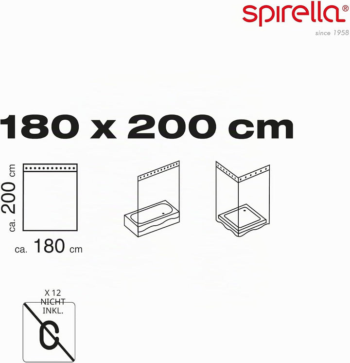 Spirella Anti-Schimmel Duschvorhang - Anti-Bakteriell, waschbar, wasserdicht, Polyester, „Primo“ 180