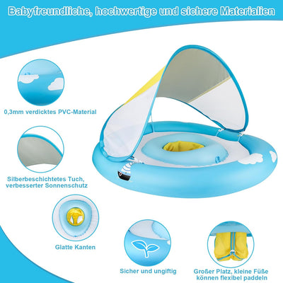 MYCARBON Baby Schwimmring mit verstellbare Schwimmsitz, UPF50+ Sonnendach, Spielzeug für Kinder Schw