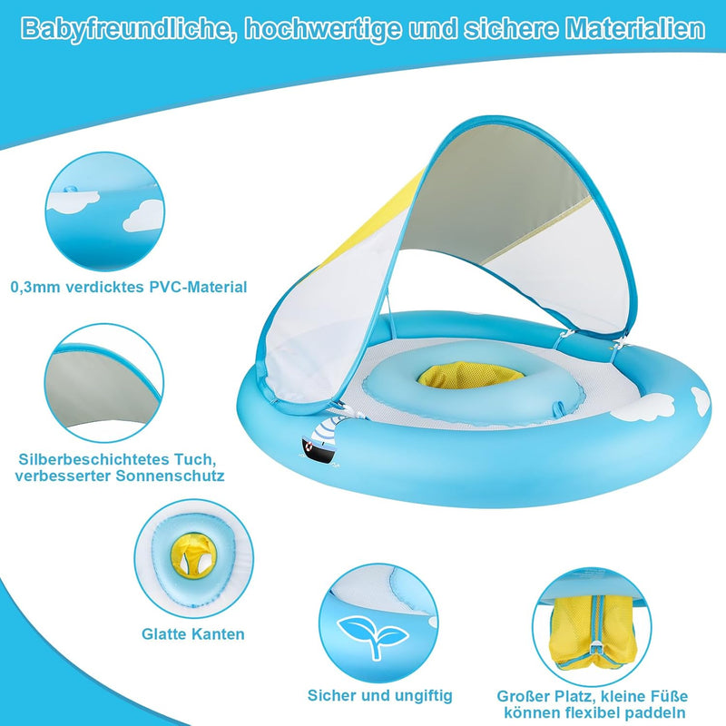 MYCARBON Baby Schwimmring mit verstellbare Schwimmsitz, UPF50+ Sonnendach, Spielzeug für Kinder Schw