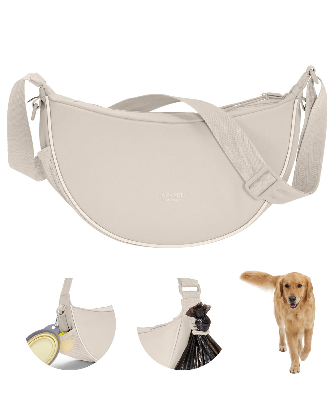 LARKSON Half Moon Bag Hundetasche Beige - Fiete - Umhängetasche für Gassi Gehen - Leckerlitasche mit