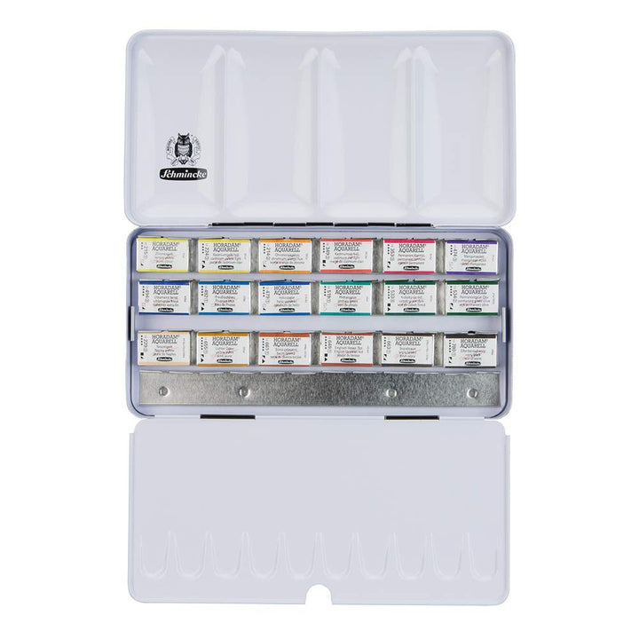 Schmincke – HORADAM AQUARELL Farbkasten mit 18 feinsten Aquarellfarben, 74318097, Metallkasten, Mals