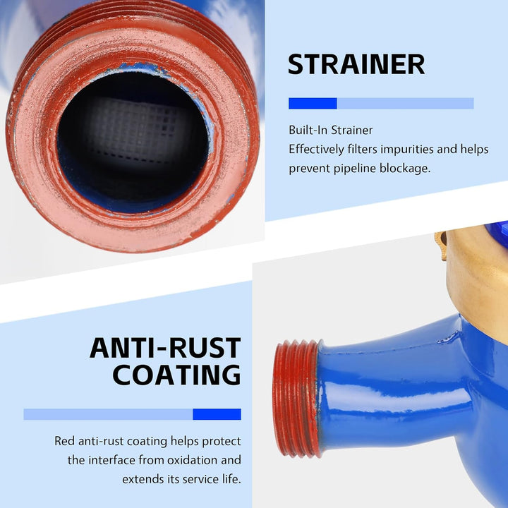 3/4" BSP Wasserzähler für Kaltwasser | DN20 Mechanischer Wasserzähler mit Messingkupplungen, Kubikme