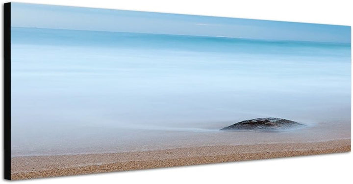 Paul Sinus Art Panoramabild auf Leinwand und Keilrahmen 120x40cm Meer Strand Stein Nebel Dunst Morge