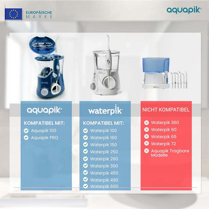 Aquapik® 100 professionelle Munddusche | Plaqueentferner + von Zahnärzten empfohlen | 8 Düsen, 10 Dr