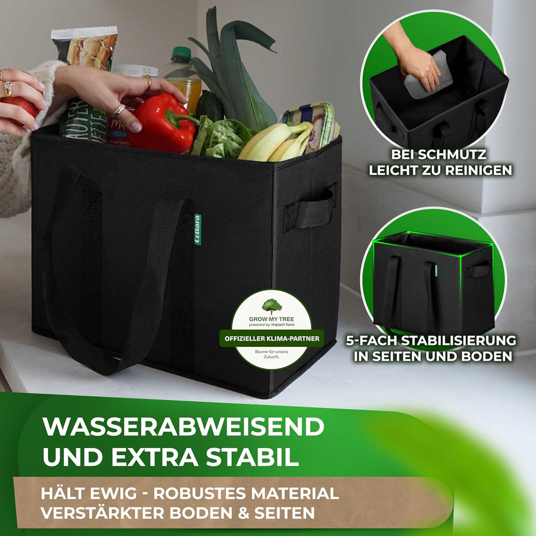 COTTARA® grosse Einkaufstasche faltbar 2er Pack & Obstnetz – stabiler grosser Einkaufskorb faltbar m