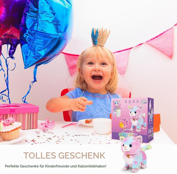 Spielzeug Katze für Kinder, Interaktives Haustier Katze Spielzeug mit Gehen, Bellen, Schwanzwedeln,