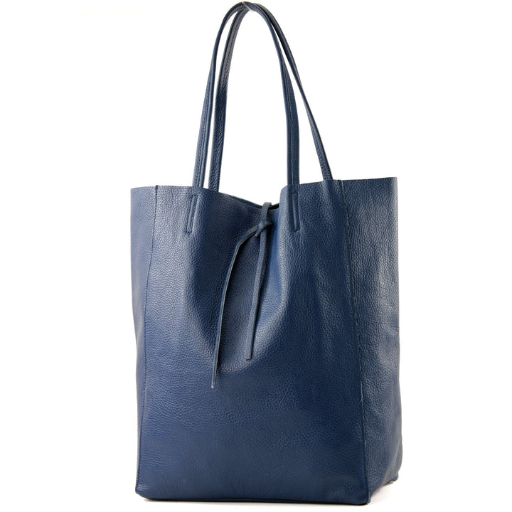 modamoda de T163 Damen Leder Shopper Schultertasche, handmade in Italy Saphirblau2021, Saphirblau202