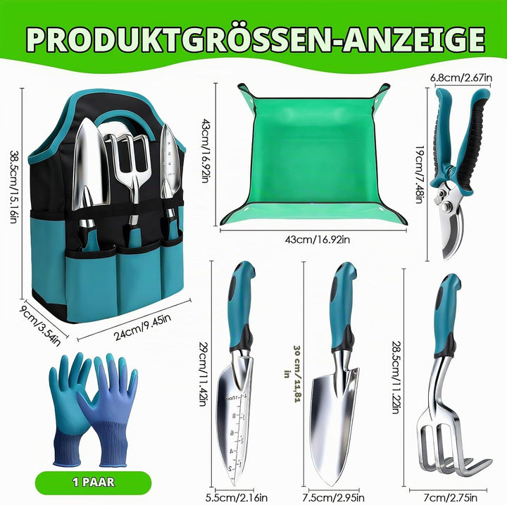 Gartenwerkzeug Set 7-teilig Mit Handschuhen Und Aufbewahrungstasche, Ergonomische rutschfeste Griffe