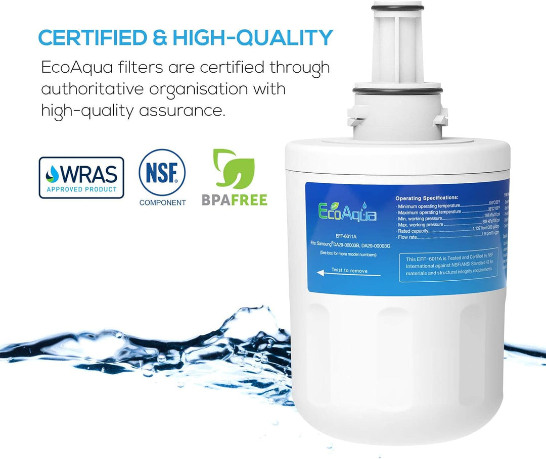 EcoAqua EFF-6011A Kühlschrankwasserfilter Kompatibel mit Samsung DA29-00003G, HAFCU1/XAA, HAFIN2/EXP